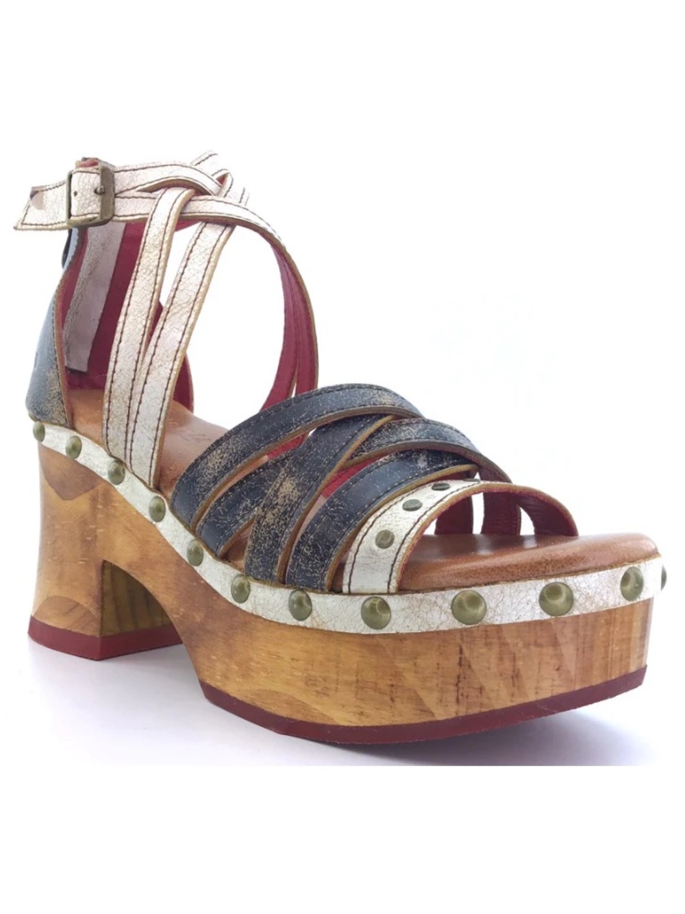 Bed|Stu Antonelli Leather Wood Platform Heeled Sandals Womens 10 Tan Black Lux